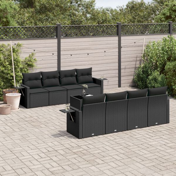 vidaXL Salon de jardin 9 pcs avec coussins noir r&eacute;sine tress&eacute;e