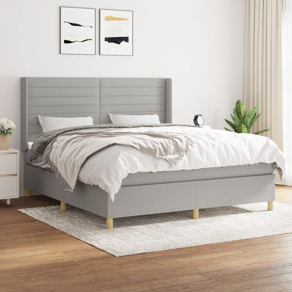 vidaXL Sommier &agrave; lattes de lit avec matelas Gris clair 160x200cm Tissu