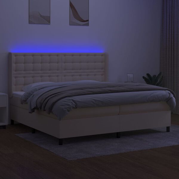 vidaXL Sommier &agrave; lattes de lit matelas et LED Cr&egrave;me 200x200 cm Tissu