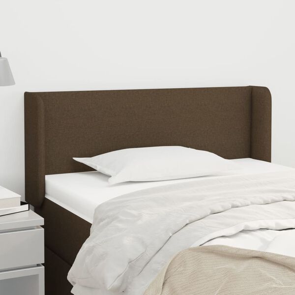 vidaXL T&ecirc;te de lit avec oreilles Marron Fonc&eacute; 93x16x78/88 cm Tissu