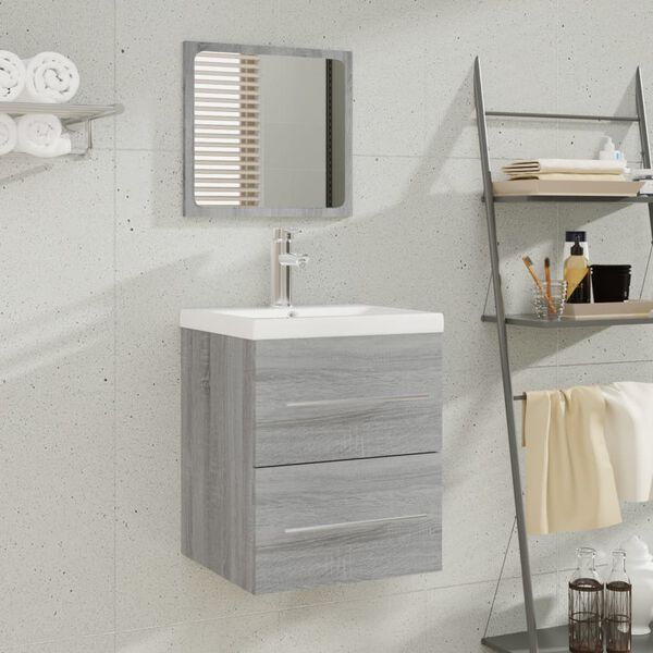vidaXL Meuble lavabo avec bassin int&eacute;gr&eacute; Sonoma gris Bois d'ing&eacute;nierie
