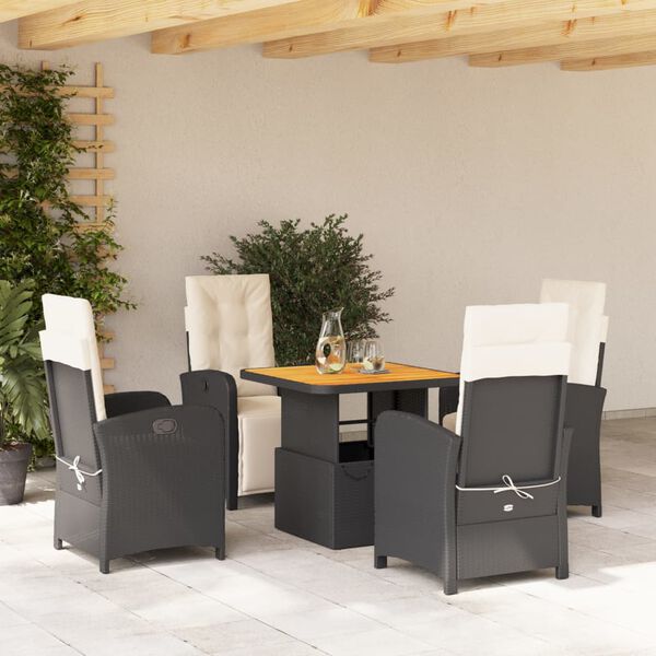 vidaXL Ensemble &agrave; manger de jardin coussins 5pcs Noir R&eacute;sine tress&eacute;e