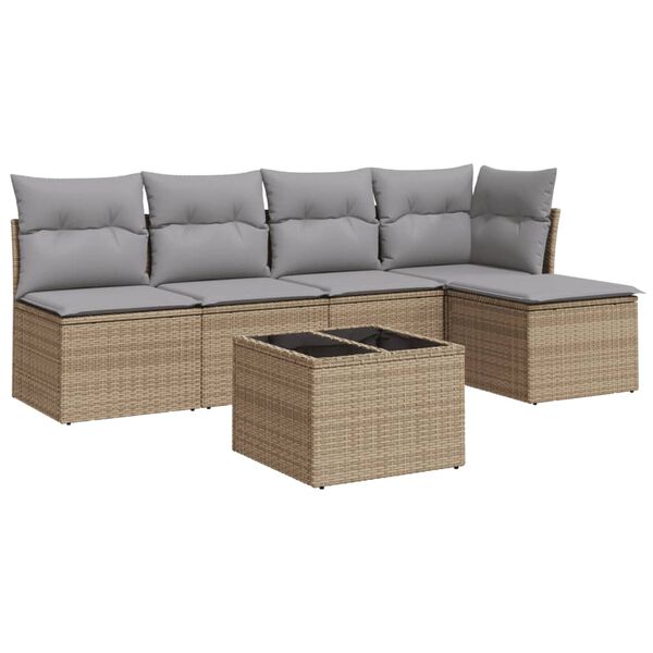 vidaXL Salon de jardin avec coussins 6 pcs beige r&eacute;sine tress&eacute;e