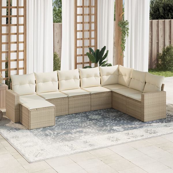 vidaXL Salon de jardin avec coussins 8 pcs beige r&eacute;sine tress&eacute;e