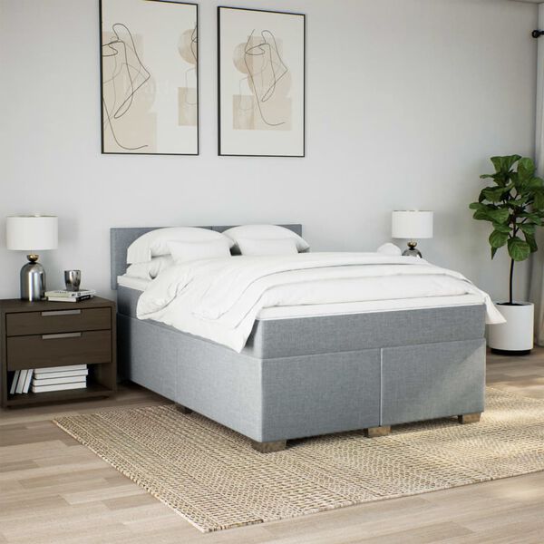 vidaXL Sommier &agrave; lattes de lit avec matelas Gris clair 140x190cm Tissu