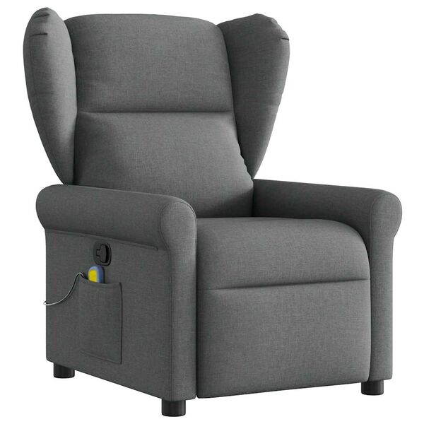 vidaXL Fauteuil inclinable de massage en tissu gris fonc&eacute;