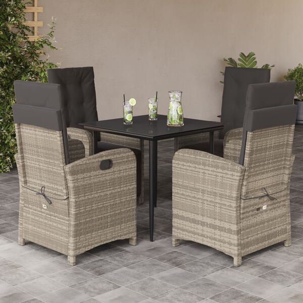 vidaXL Ensemble &agrave; manger de jardin et coussins 5 pcs gris clair rotin