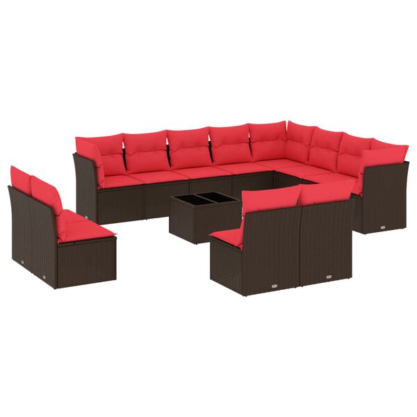 vidaXL Salon de jardin avec coussins 13 pcs marron r&eacute;sine tress&eacute;e