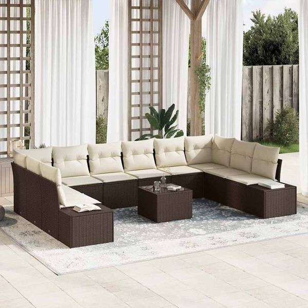 vidaXL Ensemble de canap&eacute; de jardin 11 pcs Marron polyrotin