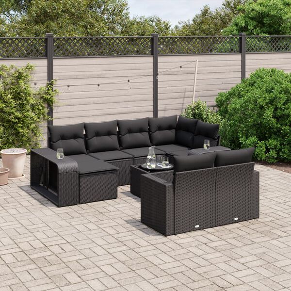 vidaXL Salon de jardin 11 pcs avec coussins noir r&eacute;sine tress&eacute;e