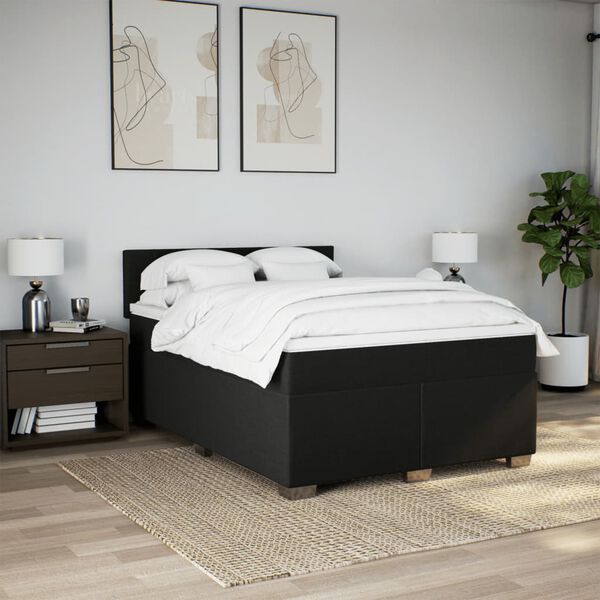 vidaXL Sommier &agrave; lattes de lit avec matelas Noir 160x200 cm Tissu