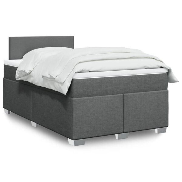 vidaXL Sommier &agrave; lattes de lit avec matelas gris fonc&eacute; 120x190cm tissu