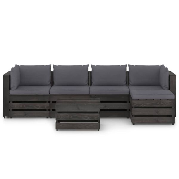 vidaXL Salon de jardin 6 pcs avec coussins Bois impr&eacute;gn&eacute; de gris