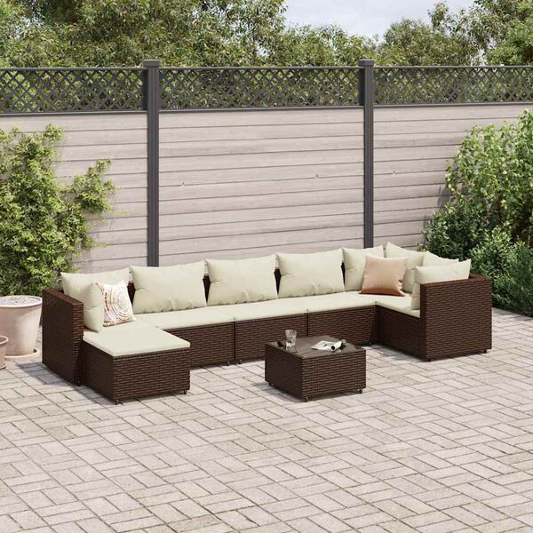 vidaXL Salon de jardin avec coussins 8 pcs marron résine tressée