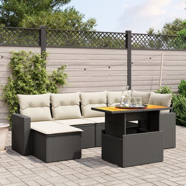 vidaXL Salon de jardin 7 pcs avec coussins noir r&eacute;sine tress&eacute;e