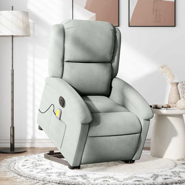 vidaXL Fauteuil inclinable de massage &eacute;lectrique gris clair velours