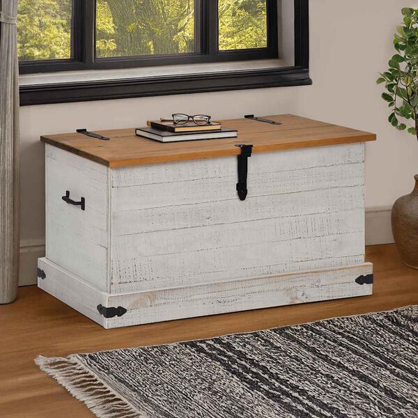 vidaXL Coffre de rangement HALDEN blanc 91x48x47 cm bois massif pin