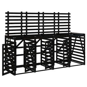 vidaXL Abri pour poubelle quadruple sur roulettes noir bois de pin