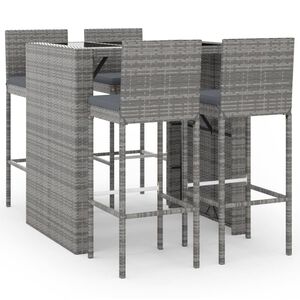 vidaXL Ensemble de bar de jardin 5 pcs avec coussins gris poly rotin