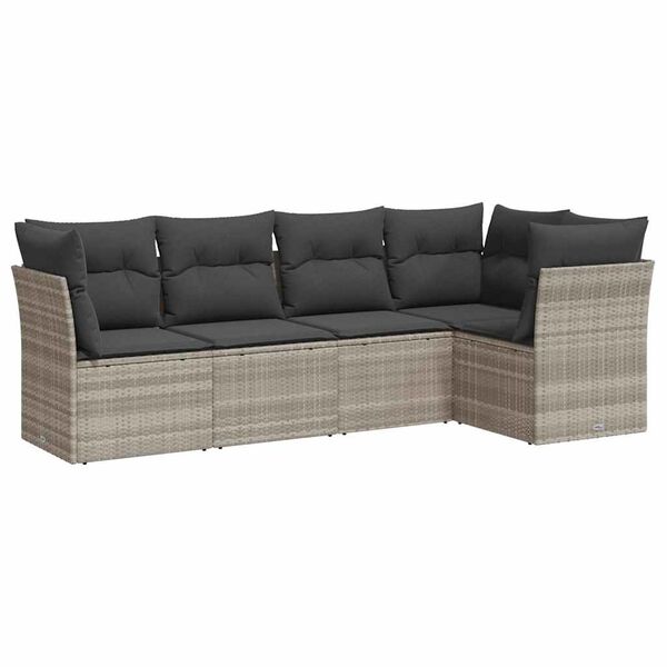 vidaXL Salon de jardin 5 pcs avec coussins gris clair r&eacute;sine tress&eacute;e