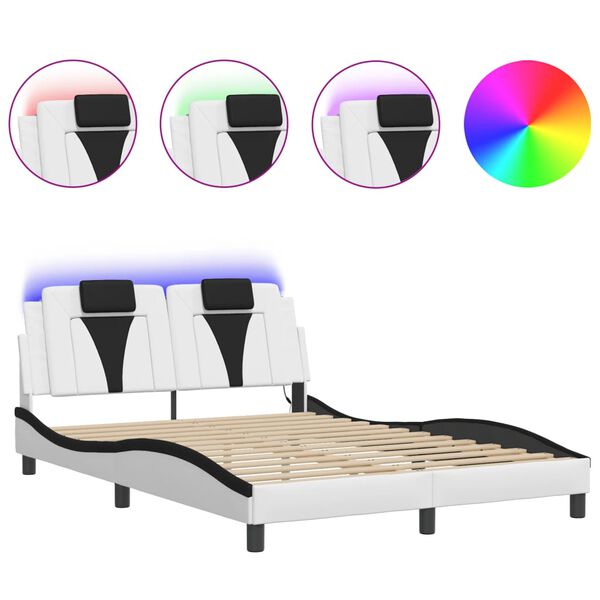 vidaXL Cadre de lit Viana avec LED sans matelas blanc et noir 140x190 cm