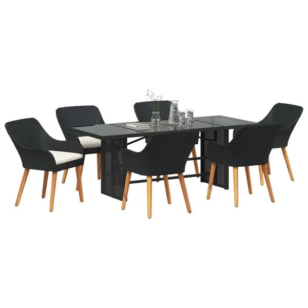 vidaXL Ensemble de salle &agrave; manger pour jardin 7 pcs Noir polyrotin