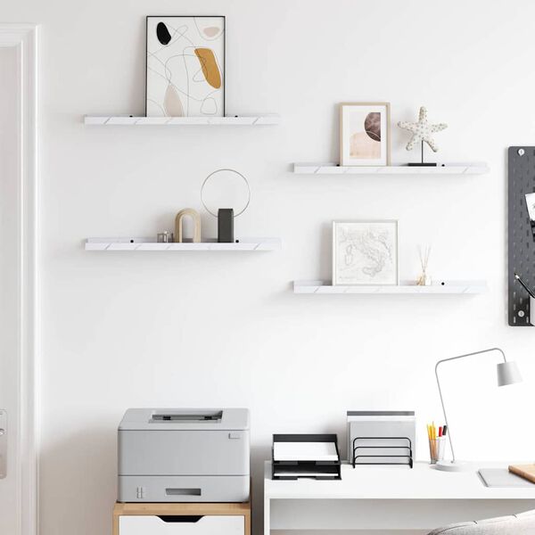 vidaXL &Eacute;tag&egrave;re Murale avec &eacute;tag&egrave;re 4 pcs Marbre blanc 60 x 9 x 3 cm