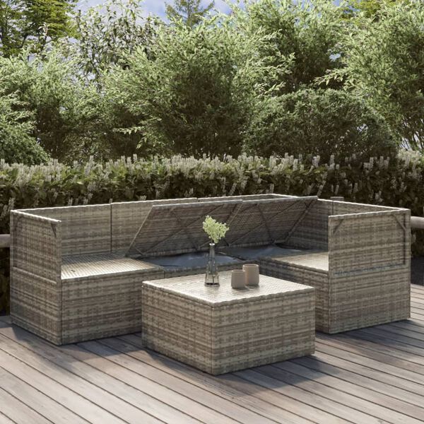 vidaXL Salon de jardin 5 pcs avec coussins Gris R&eacute;sine tress&eacute;e