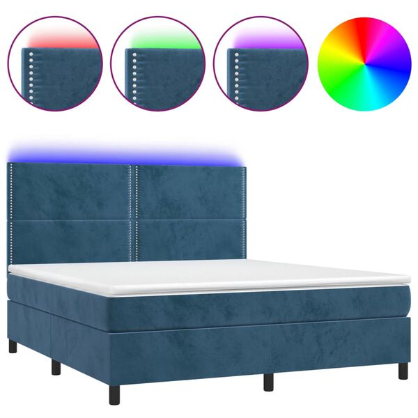 vidaXL Sommier &agrave; lattes de lit matelas et LED Bleu fonc&eacute; 160x200 cm