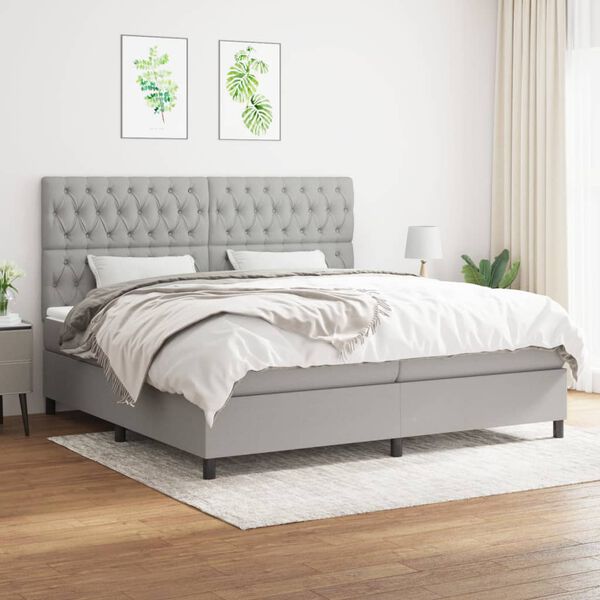 vidaXL Sommier &agrave; lattes de lit avec matelas Gris clair 200x200cm Tissu
