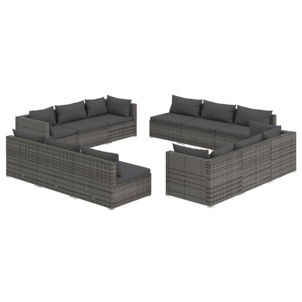 vidaXL Salon de jardin 12 pcs avec coussins Résine tressée Gris