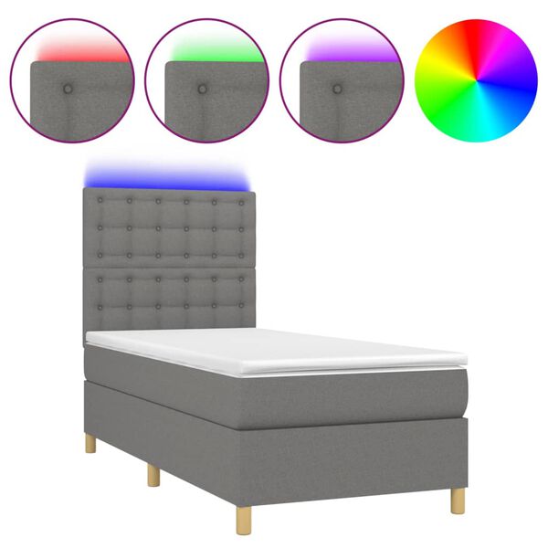vidaXL Sommier &agrave; lattes de lit et matelas et LED Gris fonc&eacute; 80x200 cm
