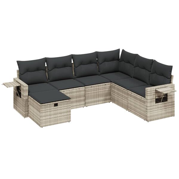 vidaXL Salon de jardin avec coussins 7 pcs gris clair r&eacute;sine tress&eacute;e