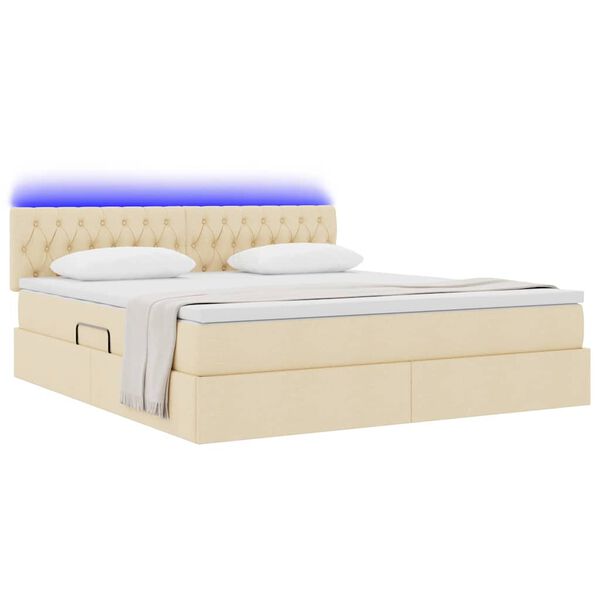 vidaXL Lit avec rangement et LED avec matelas Cr&egrave;me 180 x 200 cm tissu