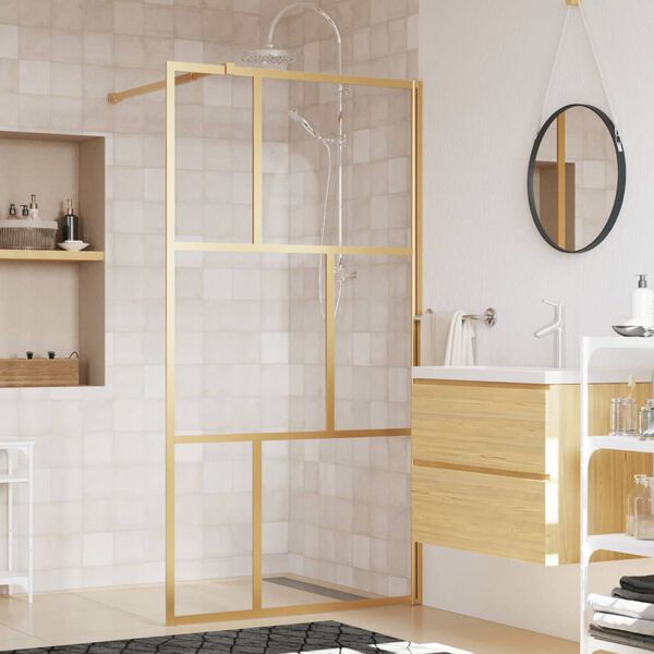 vidaXL Paroi de douche avec verre ESG transparent dor&eacute; 100x195 cm