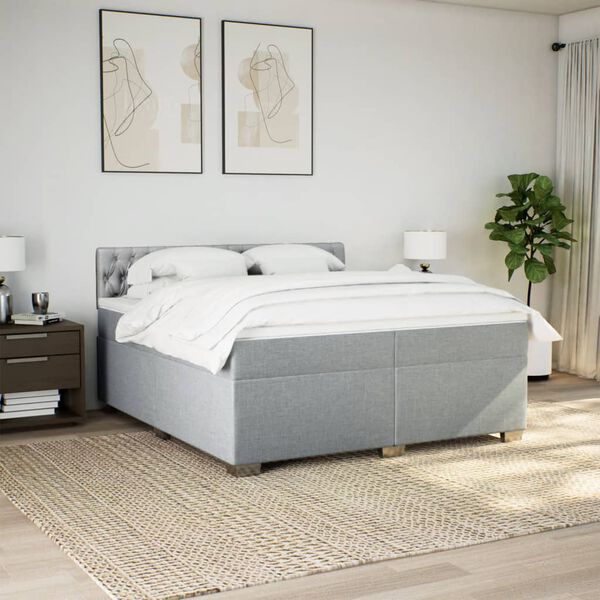 vidaXL Sommier &agrave; lattes de lit avec matelas Gris clair 200x200cm Tissu
