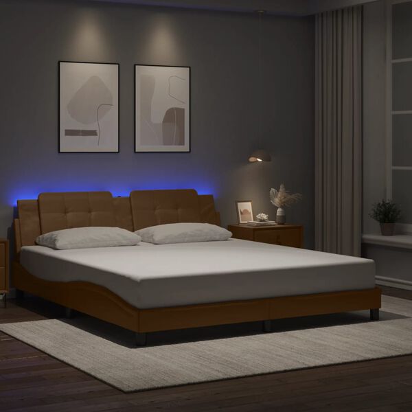 vidaXL Cadre de lit avec LED sans matelas Zadar cappuccino 180x200 cm
