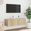 vidaXL Meuble TV mural avec lumi&egrave;res LED ch&ecirc;ne sonoma 100x35x31 cm
