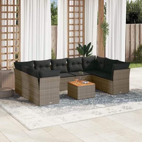 vidaXL Salon de jardin avec coussins 10 pcs gris r&eacute;sine tress&eacute;e