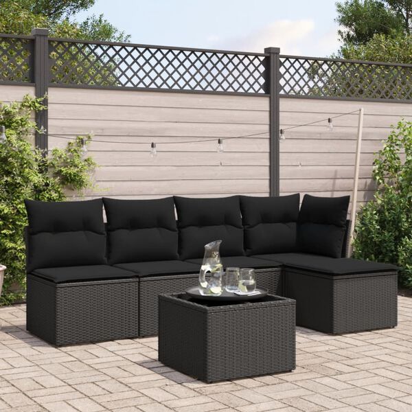 vidaXL Salon de jardin 6 pcs avec coussins noir r&eacute;sine tress&eacute;e