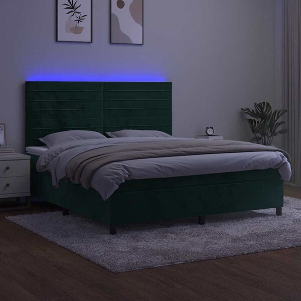 vidaXL Sommier &agrave; lattes de lit avec matelas LED Vert fonc&eacute; 160x200 cm