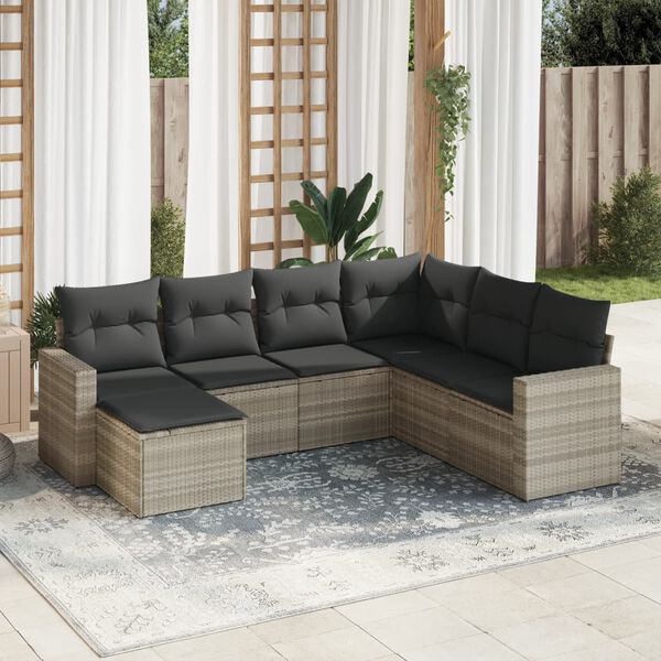 vidaXL Salon de jardin avec coussins 7 pcs gris clair r&eacute;sine tress&eacute;e