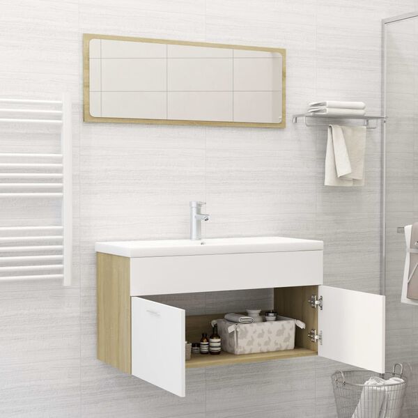vidaXL Ensemble de meubles de bain Blanc et ch&ecirc;ne sonoma Agglom&eacute;r&eacute;