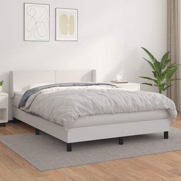 vidaXL Sommier &agrave; lattes de lit avec matelas Blanc 140x190cm Similicuir