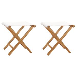 vidaXL Chaises pliables lot de 2 Bois teck solide et tissu Blanc cr&egrave;me
