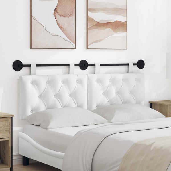 vidaXL T&ecirc;te de lit suspendue Montage mural Blanc 150 x 55 x 7 cm tissu