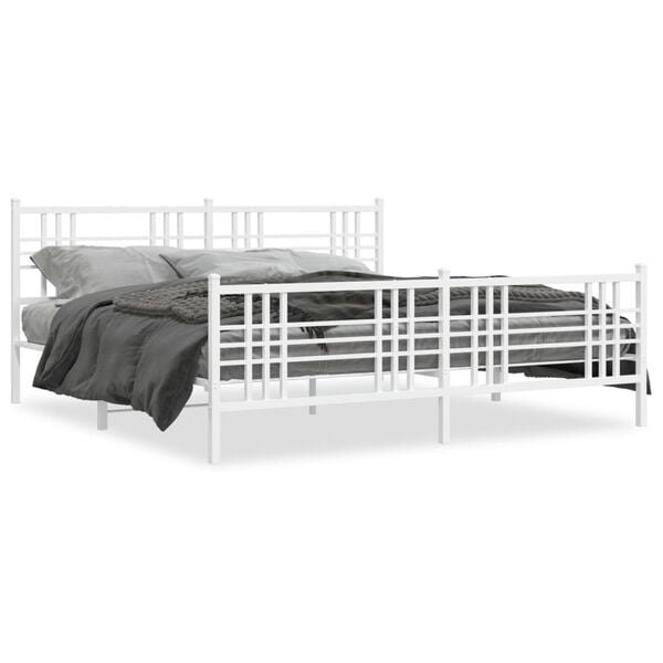 vidaXL Cadre de lit m&eacute;tal sans matelas et pied de lit blanc 180x200 cm