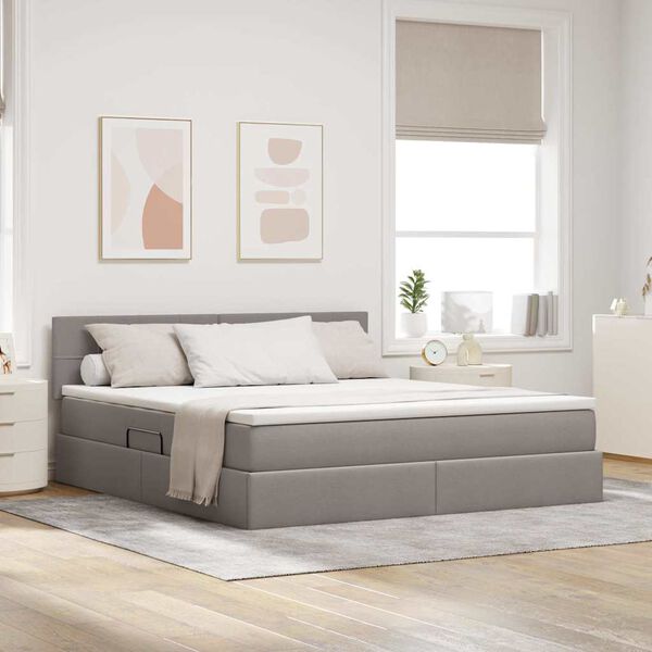 vidaXL Lit avec rangement et matelas avec matelas Taupe 160 x 200 cm