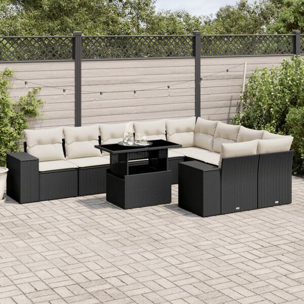 vidaXL Salon de jardin 10 pcs avec coussins noir r&eacute;sine tress&eacute;e
