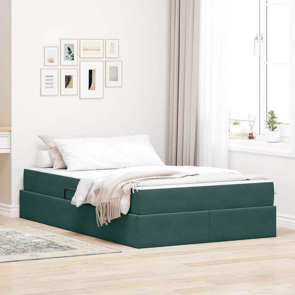 vidaXL Lit avec rangement et matelas Vert foncé 120 x 200 cm Velours